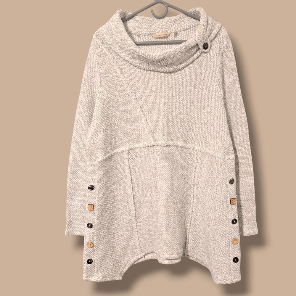 Soft Surroundings White Boucle Knit Cowl Neck Long Sleeve Breakwater Pullover XL